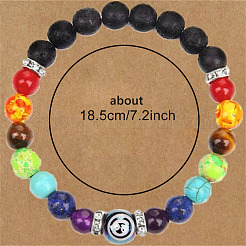 Bracelets extensibles en perles rondes de verre et de pierre de lave naturelle&nbsp;WG33A89-04