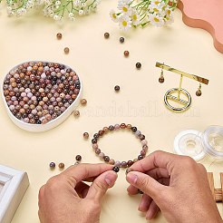 100 Stück natürliche runde Perle aus versteinertem Holz mit starkem dehnbarem elastischem Perlenfaden&nbsp;G-SZ0002-28