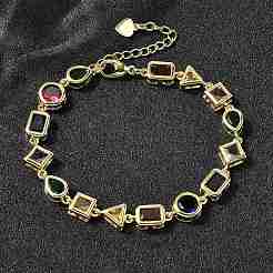 Messing-Mikropavé-Kubikzirkonia-Gliederarmbänder für Damen&nbsp;BJEW-P358-03G