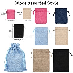 30 Stück 6 Stile Polyester-Imitat Sackleinen Verpackungsbeutel Kordelzugbeutel&nbsp;ABAG-YW0001-08
