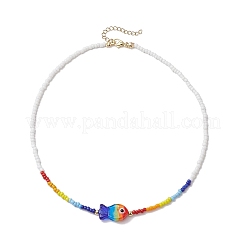 Boho handgefertigte Bunte Malerei-Fisch- und bunte Glasperlenketten für Frauen&nbsp;NJEW-TA00199