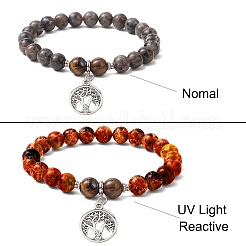 Braccialetti elastici con perline rotonde di roccia sienite fluorescente naturale e pietra mista&nbsp;BJEW-JB11257
