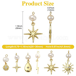 6 stücke 6 stile messing & natürliche perle blume stern sonne anhänger&nbsp;KK-CJ0002-77