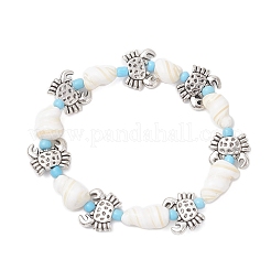Braccialetti elastici con perline in lega e conchiglie naturali a tema oceano per uomo e donna&nbsp;BJEW-JB12387-01