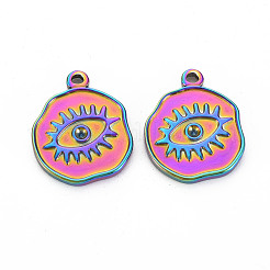 Pendentif en acier inoxydable 201 de couleur arc-en-ciel avec strass&nbsp;STAS-S119-033
