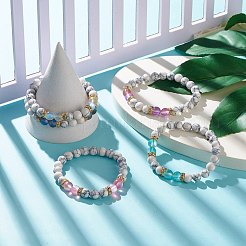 Bracelet extensible perlé rond en pierre de lune synthétique et howlite&nbsp;BJEW-JB07878
