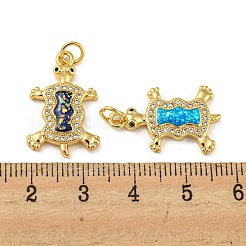 Schildkröten-Anhänger aus Messing mit Mikropflaster aus Zirkonia und synthetischem Opal&nbsp;KK-K356-09G