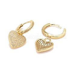 Orecchini a cerchio pendenti con cuore in zirconi cubici&nbsp;EJEW-A069-03G