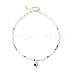 Messing Emaille Hamsa Hand Anhänger natürliche Kyanit & Perlen Halsketten&nbsp;NJEW-JN05495