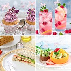100 Stück Kuchendekoration aus Stoff mit Schleife und Holzstab&nbsp;AJEW-CN0005-62