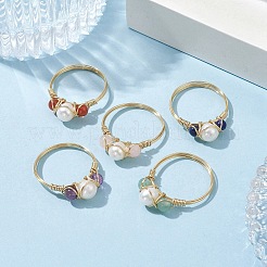 Anello aperto con pietra preziosa naturale avvolto in filo di rame&nbsp;RJEW-JR00632-01