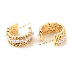 Boucles d'oreilles demi-rondes perlées en plastique avec zircone cubique transparente&nbsp;EJEW-C060-06G