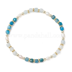 Stretcharmbänder mit Würfelperlen aus natürlichem Aquamarin und natürlichem Apatit für Damen&nbsp;BJEW-JB13390-02