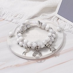 Bracciale rotondo con perline intrecciate in howlite naturale&nbsp;BJEW-JB07036