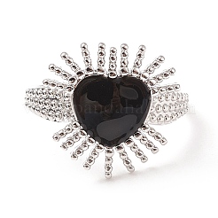 Bague réglable soleil coeur oxyde de zirconium noir&nbsp;RJEW-C028-03P