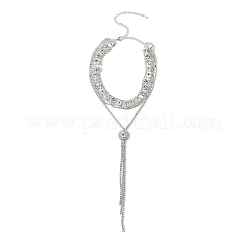 Colliers en laiton avec pompon rond plat et strass pour femmes&nbsp;NJEW-M104-01S-02