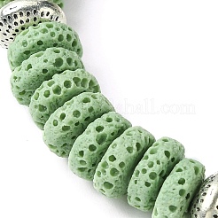 Braccialetti elasticizzati da donna con perline piatte rotonde di roccia lavica naturale tinta&nbsp;BJEW-JB09716