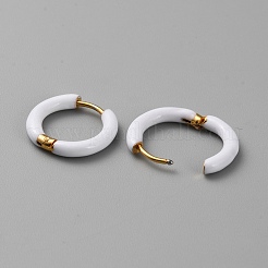 Orecchini a cerchio huggie in acciaio inossidabile 304 placcato oro 18k con smalto&nbsp;EJEW-WH0004-147B