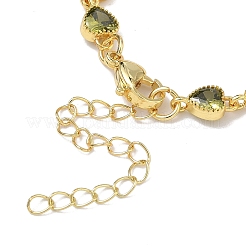 Herzförmige Gliederkettenarmbänder aus Messing mit Zirkonia-Pavé für Damen&nbsp;BJEW-P385-07G
