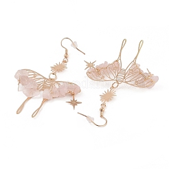 Pendientes colgantes con chips de piedras preciosas de cuarzo rosa natural&nbsp;EJEW-S214-01C