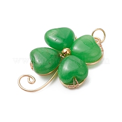 Gefärbte natürliche malaysische Jade mit Kupferdraht umwickelt Kleeblatt-Anhänger&nbsp;PALLOY-JF02972-02
