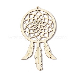 10 pièce de filet tissé/toile avec pendentifs en bois vierges non finis en plumes pour les arts de la peinture&nbsp;FIND-R052-01B