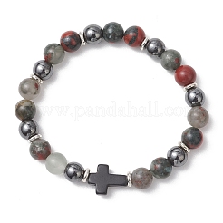Bracelets extensibles en perles de pierre de sang africaine naturelle&nbsp;BJEW-JB13449