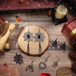 6 Paar 6 Stile Halloween Spinnennetz & Herz mit bösem Blick Legierung Emaille baumeln Ohrringe für Frauen&nbsp;EJEW-SC0001-37