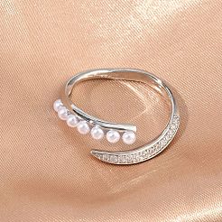 Messing Micro Pave Zirkonia Manschette offene Ringe&nbsp;RJEW-C158-01P
