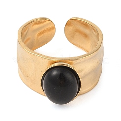 Anillos de dedo ovalados de ágata negra teñida y calentada de forma natural&nbsp;RJEW-Z057-12G-05