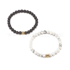 2 pièces de bracelets extensibles en perles de pierre de lave naturelle et howlite avec colonne d'hématite synthétique&nbsp;BJEW-JB08060-02