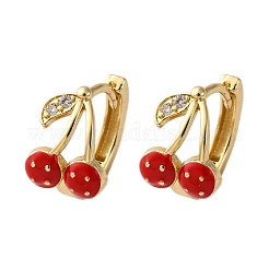 Orecchini a cerchio in ottone ciliegia con micro pavé di zirconi cubici trasparenti&nbsp;EJEW-U062-06A-G