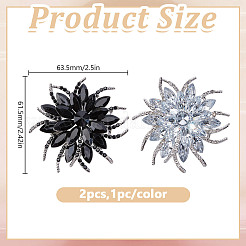 2 spilla da bavero in lega di vetro con strass a forma di fiore&nbsp;JEWB-DR0001-07B