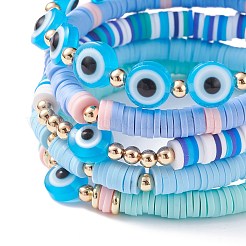 Set di braccialetti elastici con perline heishi in argilla polimerica 5 pz 5&nbsp;BJEW-JB07540-02