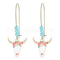 Pendientes de aro con cabeza de ganado esmaltada de aleación de estilo étnico&nbsp;FS-WG90B8F-04