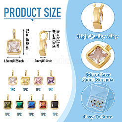 9 Stück 9 Farben quadratische Messing Micro Pave Zirkonia Charms&nbsp;KK-TA0008-31