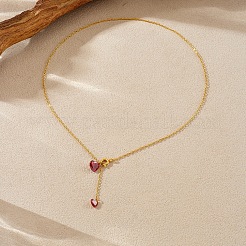 Lariat-Halsketten aus Edelstahl 304 mit Rubin-Strassen in Herzform&nbsp;WGB7D9D-01