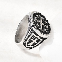 Fingerringe mit Jerusalem-Kreuz aus Edelstahl 304 für Herren&nbsp;RJEW-D339-01B-AS