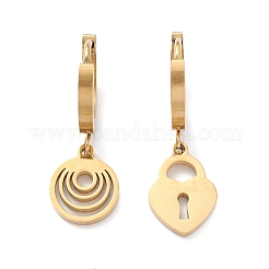 3 par de aretes asimétricos de trébol y candado y llave y triángulo y redondos planos de 3 estilos&nbsp;EJEW-B020-01G