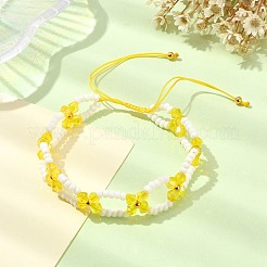 Braccialetti da donna con perline intrecciate regolabili con fiori di vetro intrecciato&nbsp;BJEW-MZ00100-01