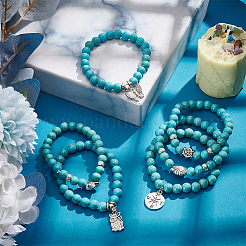 6 Stück 6 Stil synthetische türkisfarbene runde Perlen Stretch-Armbänder Set&nbsp;BJEW-AN0001-20