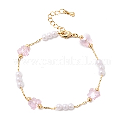 Gliederkettenarmbänder aus Messing und Glas für Damen&nbsp;BJEW-F517-02G-02