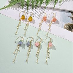 Fiore di plastica con orecchini pendenti con perline finte&nbsp;EJEW-JE05128