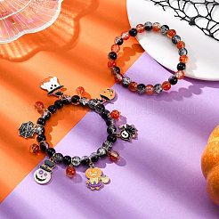 2 bracciale elastico con perline rotonde in vetro craquelé verniciato a spruzzo&nbsp;BJEW-JB12484-02