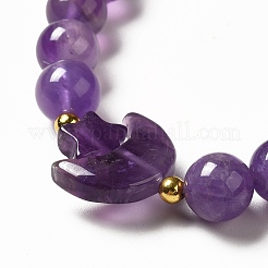 Braccialetto elastico da donna con perline di luna e stella di ametista naturale&nbsp;G-G997-C03