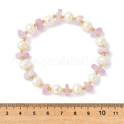 Pulseras de cuentas de kunzita natural y perlas cultivadas redondas de agua dulce para mujer.&nbsp;BJEW-JB14004