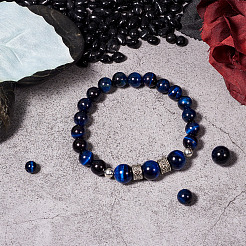 Gefärbte und erhitzte runde Tigerauge-Perlen aus natürlichem Tigerauge für die Herstellung von Armbändern&nbsp;DIY-KS0001-19