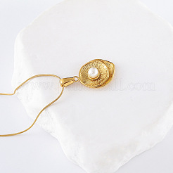 Collier élégant avec pendentif en forme de feuille double couche en acier inoxydable et perles en plastique pour femme&nbsp;PM8297