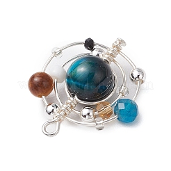 4 pendentif planète en fil de cuivre enroulé en œil de tigre naturel (teint/non teint) de 4 couleurs&nbsp;PALLOY-TA00180