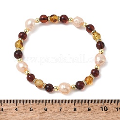 Elastische Armbänder aus natürlichen Süßwasserperlen und Bernstein für Damen&nbsp;BJEW-JB13719
